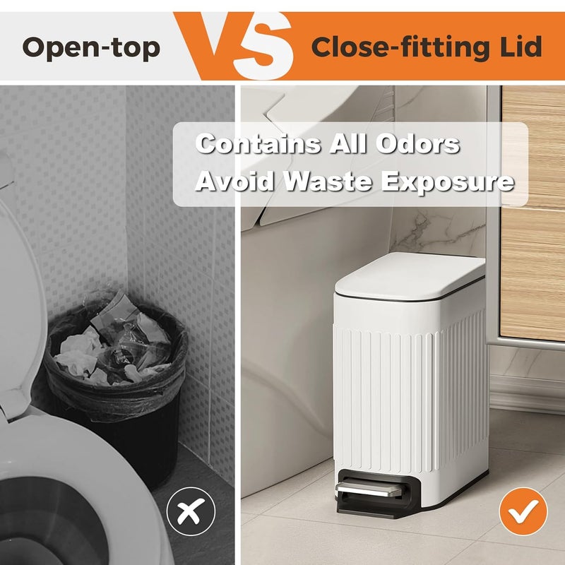 TrashAid Slim Bathroom Trash Can with Lid Soft Close, 6 Liter/1.6 Gallon Stainless Steel Small Garbage Can with Removable Inner Bucket, Step Pedal, Slim Wastebasket for Toilet, Office, Bedroom, White - Image 5